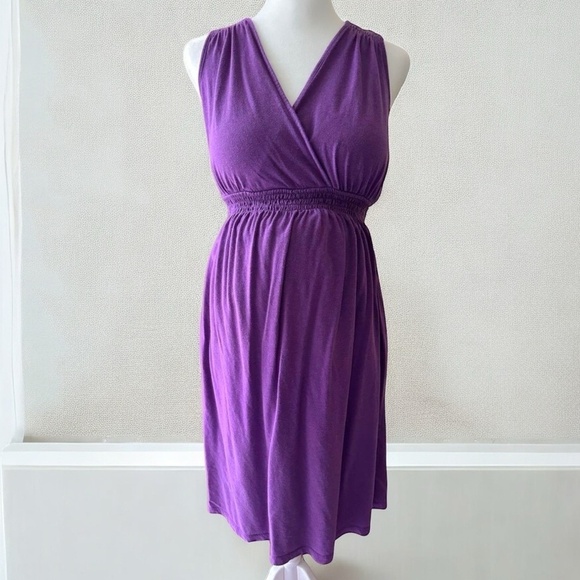MOTHERHOOD‎ Purple Sleeveless Wrap Vneck Ruched Waistband Maternity Dress Medium - Picture 1 of 11